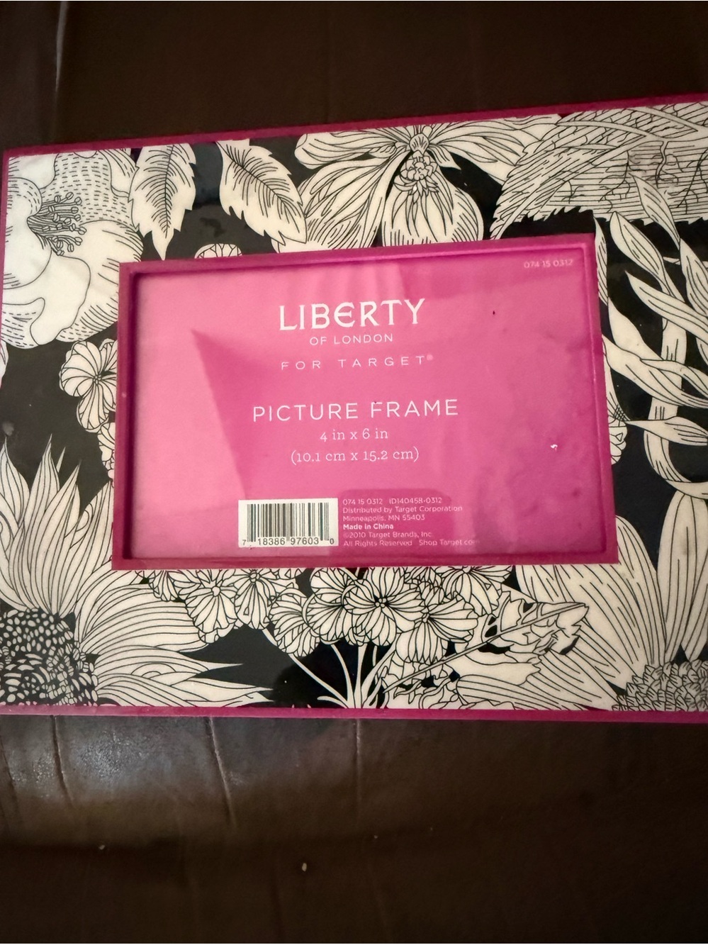 Liberty of London Black-and-White Floral Frame with Pink Trim